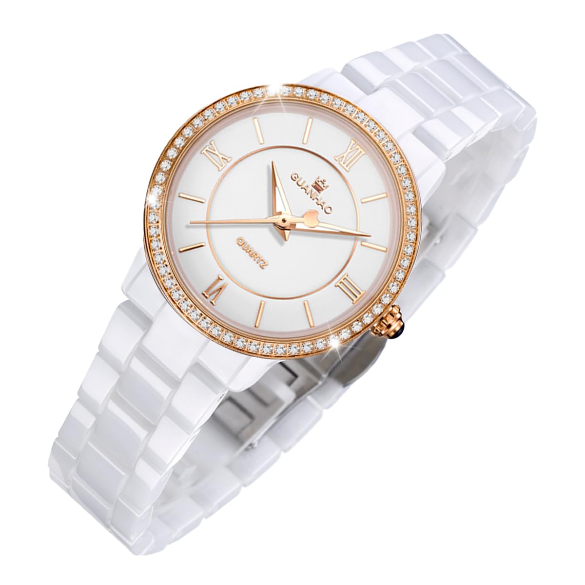 GUANHAOCeramic Watches for Women, Fashion Ladies Watch Elegant Dress Women's Wristwatches with Diamond Accented Waterproof Calendar Mineral Glass