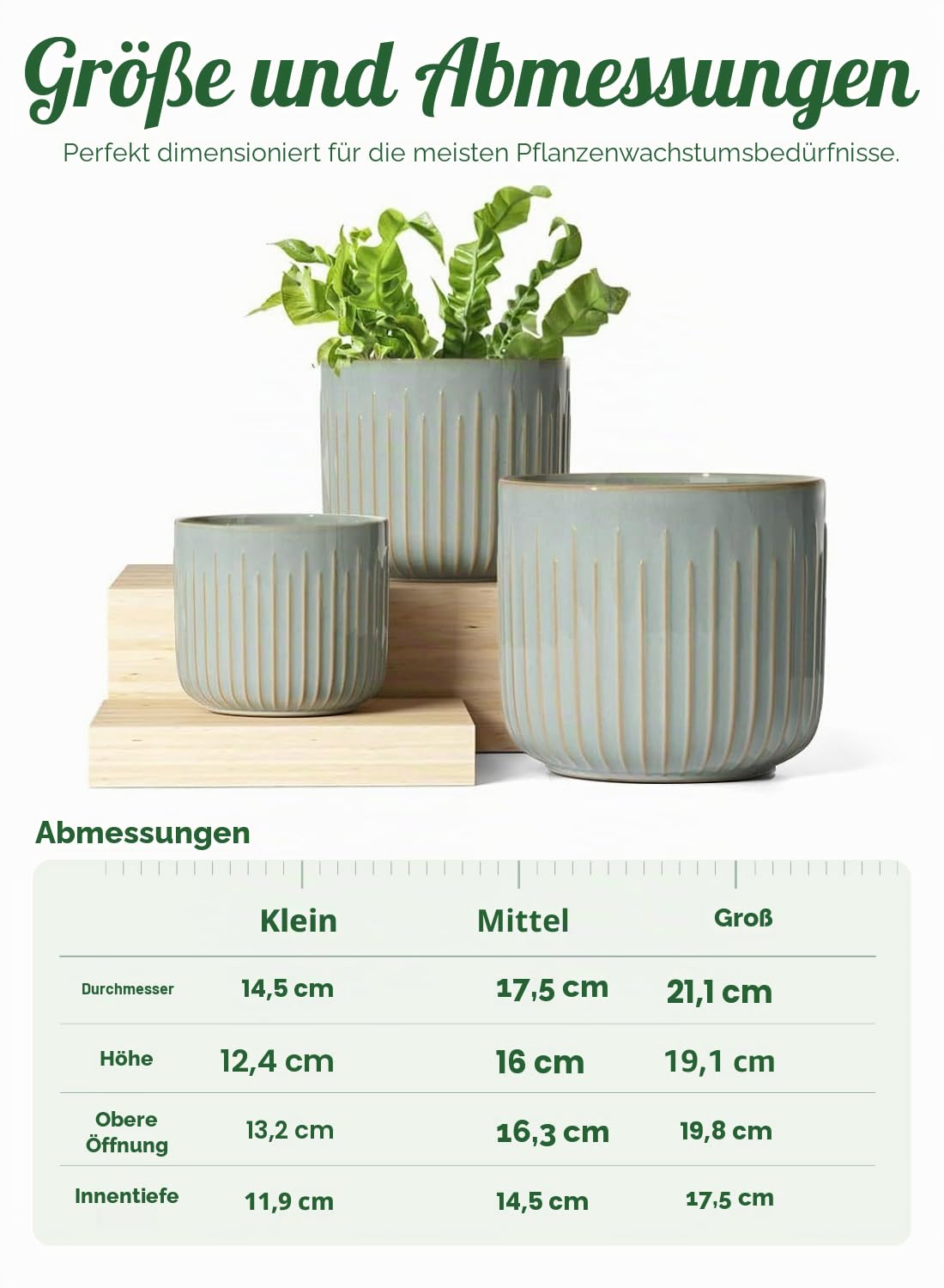 LE TAUCI 3er Set Blumentopf Keramik, 21+17+14 cm Durchmesser Ubertopf für Zimmerpflanzen, Plfanztopf mit Drainagelöchern, Mittelgroßer Zylinder Blumentopf, Reaktive Glasur Blaugrau
