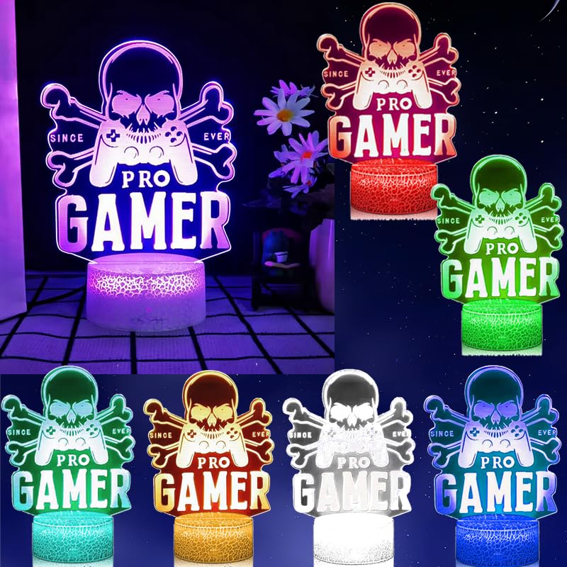 Gamer Pro Night Light, Gamepad Graphic Video Games Gift Funny 3D Illusion Lamp 7 Colors Changing Touch, Gaming light