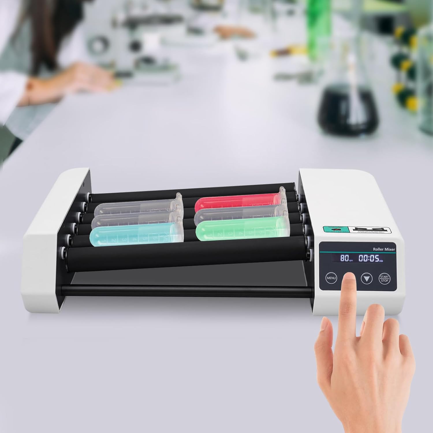 Miscelatore digitale a rulli per provette - Oscillatore per provette per raccolta del sangue, velocità regolabile 20-80 giri/min per miscelazione di campioni di laboratorio, adatto per tubi di