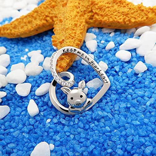 Cute Little Pig Sterling Silver Crystal Pendant Necklaces for Women Girl Keep Me in Your Heart Promise Love Engagement Statement Fashion Jewelry Gift Wife Girlfriend Pet Lover Birthday Valentine's Day