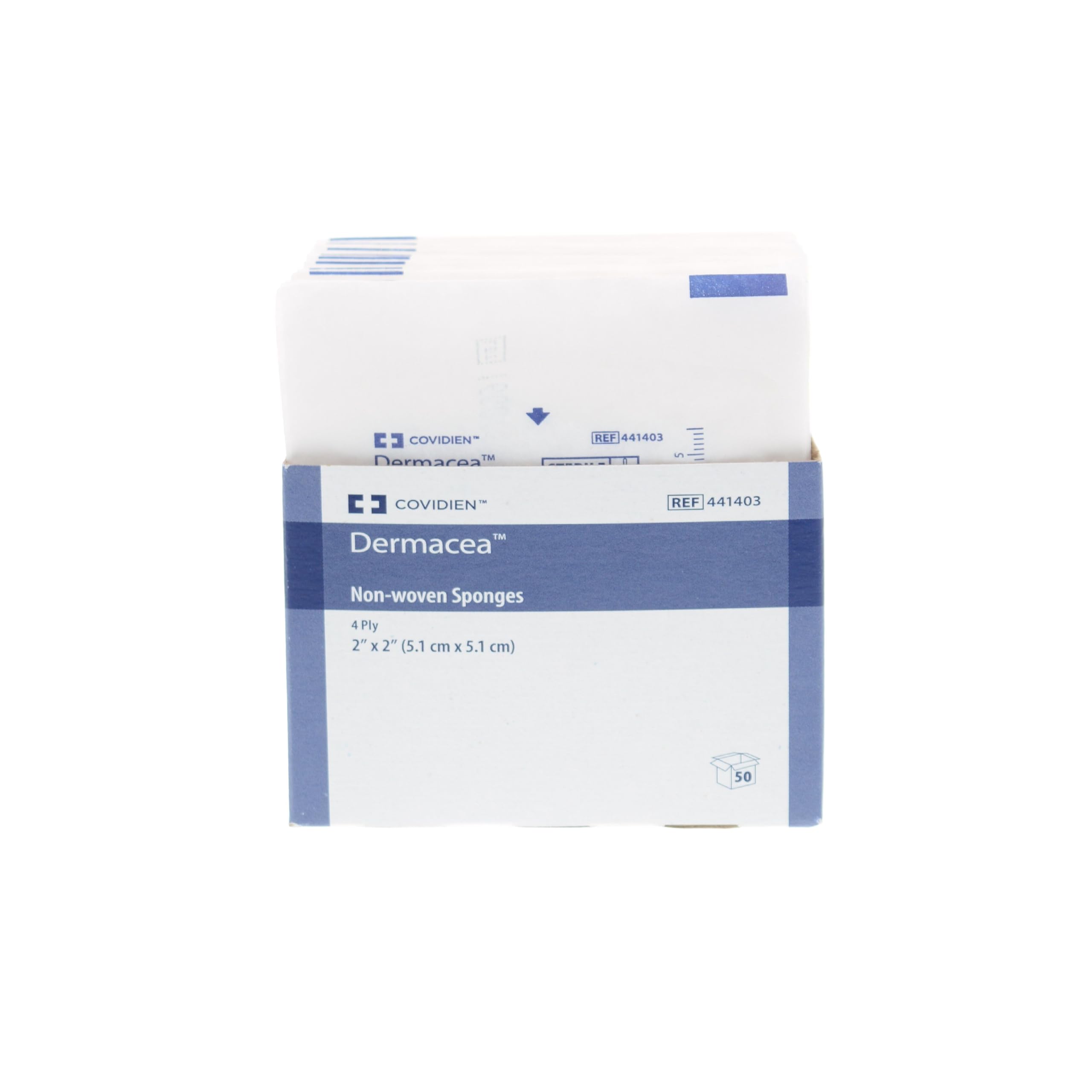 Cardinal Health™ Dermacea™ - Esponja de gasa multiusos no tejida estándar, estéril, 2 x 2 pulgadas, 4 capas, 441403, caja de 3000
