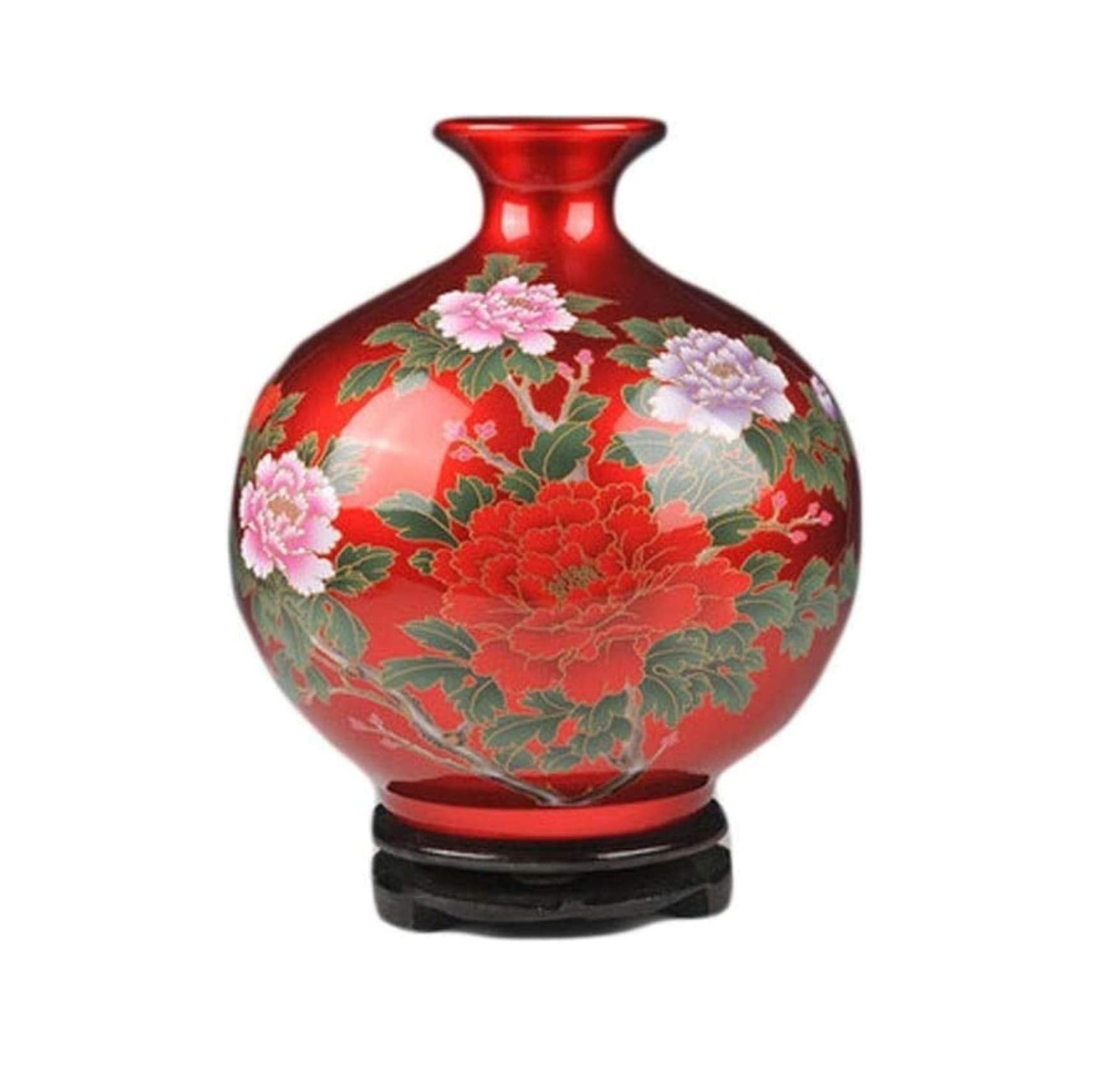 Vasen Vase aus Keramik, handgefertigt, mit Pfingstrosenmuster auf der Basis, kann im Arbeitszimmer, Hotel, Dekoration for Blumen platziert Werden (rot, 27 x 24 cm)