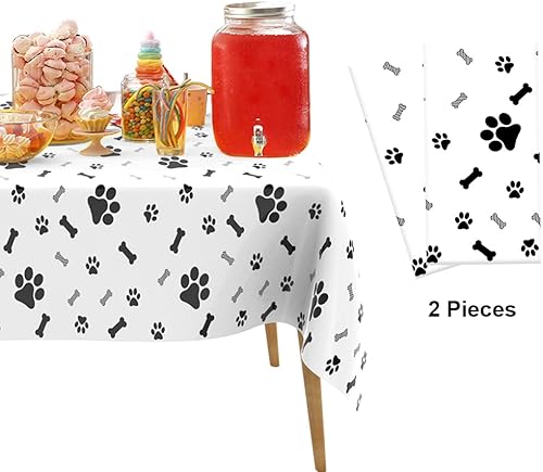 Miniatura 4 de Paquete de 2 manteles de plástico con estampado de patas de cachorro, manteles rectangulares desechables con diseño de pata de perro, para