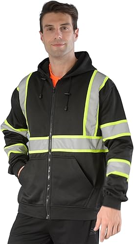 Miniatura 27 de sesafety Sudadera de seguridad de alta visibilidad para hombre, sudadera con capucha reflectante con cremallera clase 3, sudadera con capucha