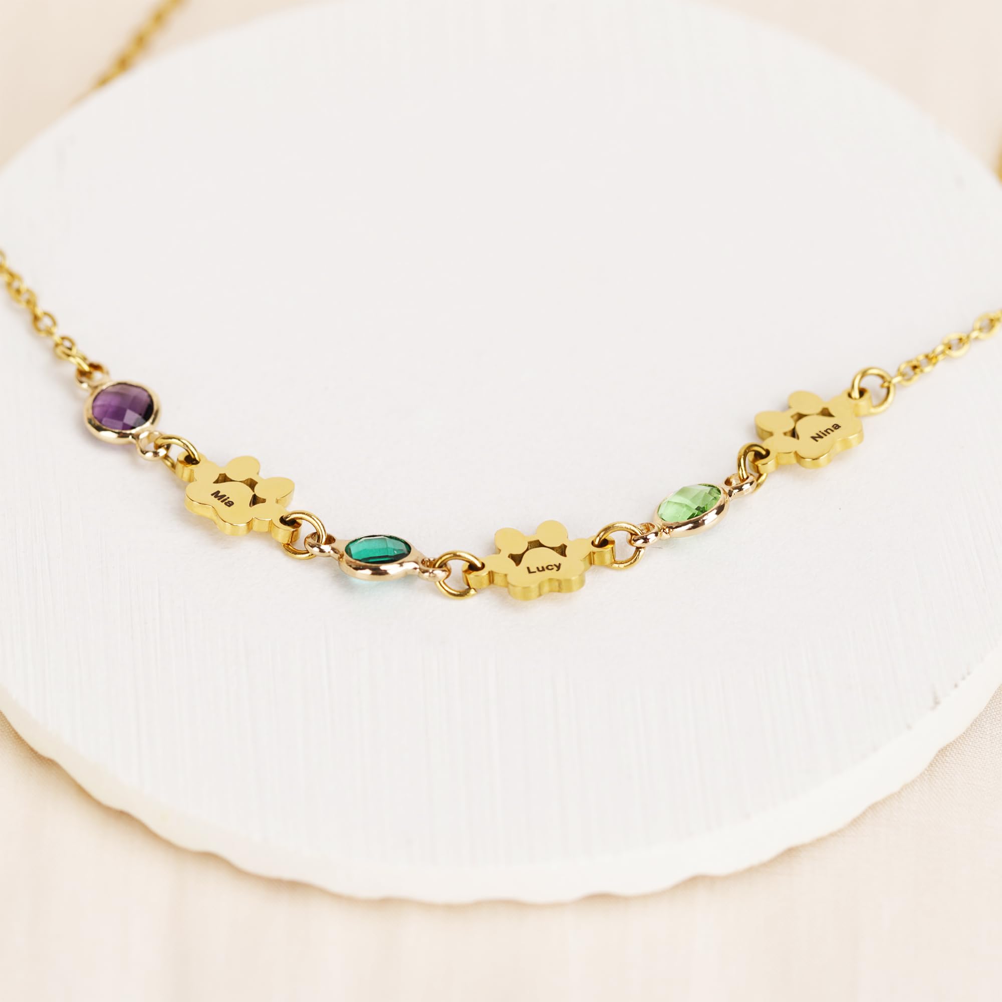 Personalized Paw Print Necklace Custom Dog Necklace with Birthstone Custom Dog Cat Paw Pendant Necklace Pet Memorial Jewelry for Pet Lovers, Christmas Mothers Day Gift for Pet Mom