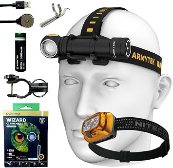 Armytek Wizard C2 Pro Max XHP70.2 LED Magnet Rechargeable Headlamp Warm 3720 Lumens w/ NU31 Triple Output Lightweight USB-C Rechargeable Headlamp 550 Lumens