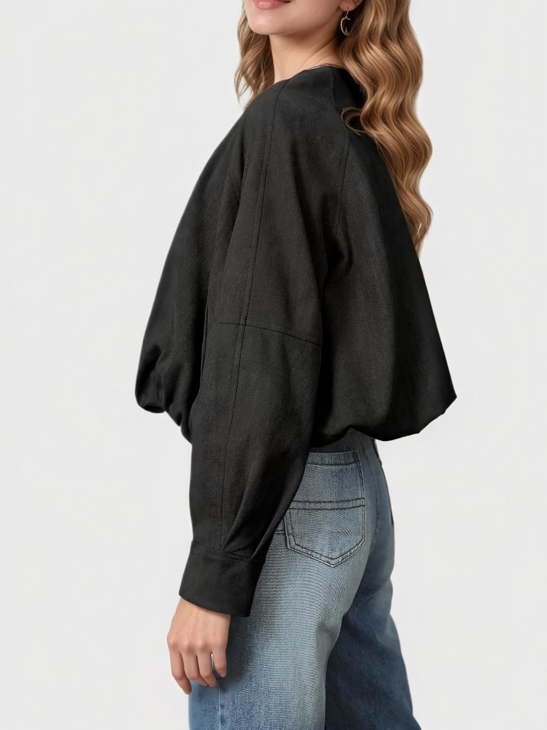 SCOFEEL Women’s Cropped Faux Suede Jacket Casual Collarless Short Bomber Jackets Button Up Fall Spring Open Front Coat - Image 2