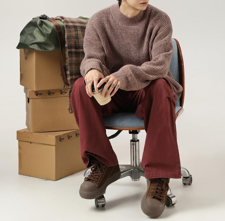 LAPRBY Mens Crewneck Y2k Vintage Sweater Casual Long Sleeve Knitted Pullover Tops Sweaters Winter Fall Outfit (Pink Grey,Medium)3