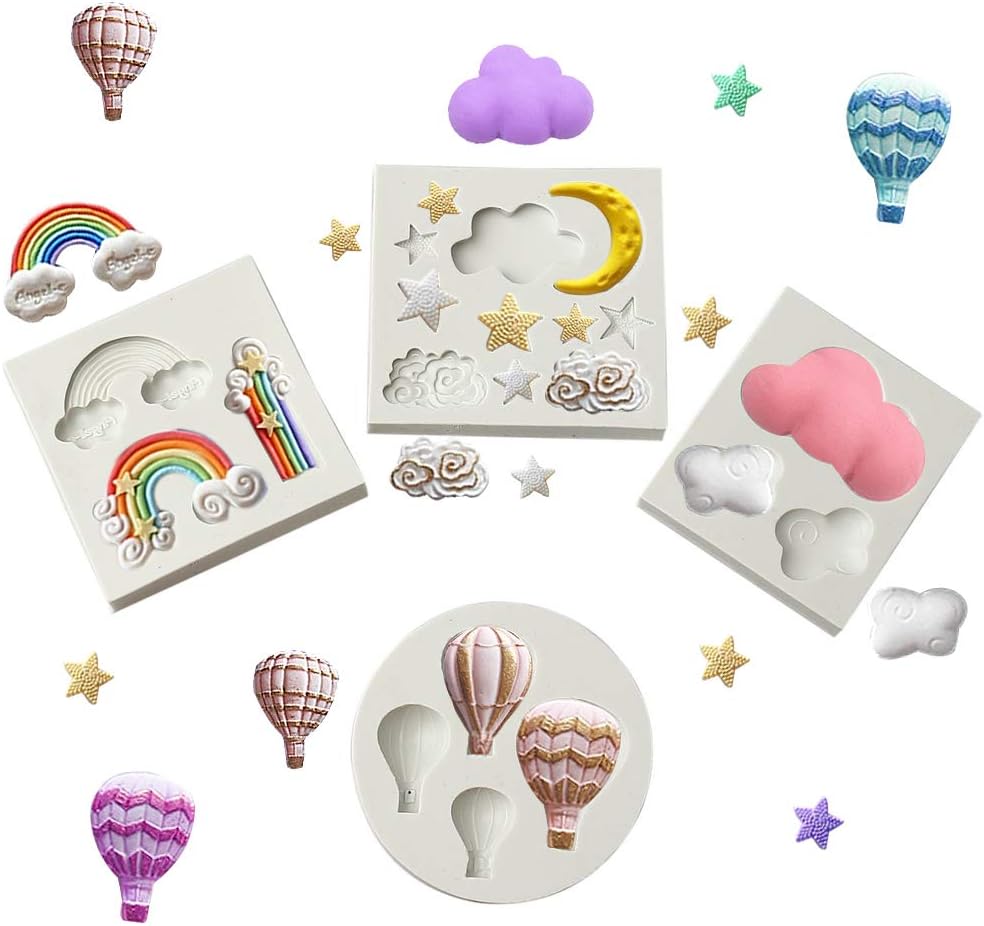 Jinkesi Moon Star Rainbow Cloud Cake Mould, Silicone Fondant Mould Sweet Moulds Silicone Mould Cutter Chocolate Molds Sugar Mould for Kitchen Baking Tools, 4 Pack