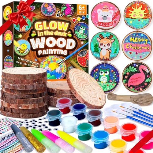 EPUMP Wooden Painting Kit for Kids - Glow in The Dark Arts and Crafts Supplies Kits for Boys Girls - Kids Activities Creative Art Set Birthday Gifts DIY Paint Toys for Ages 6 7 8 9 10 11 12 Years Old