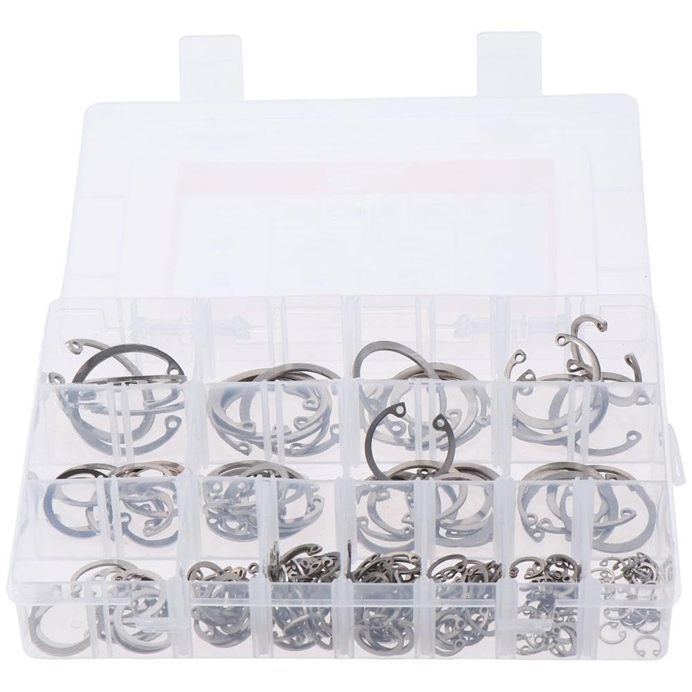 HOBBYIN 200Pcs 304 Stainless Steel Internal Circlips Snap Retaining Ring Circlip Snap Retaining Clip Ring Assortment Set 15Sizes