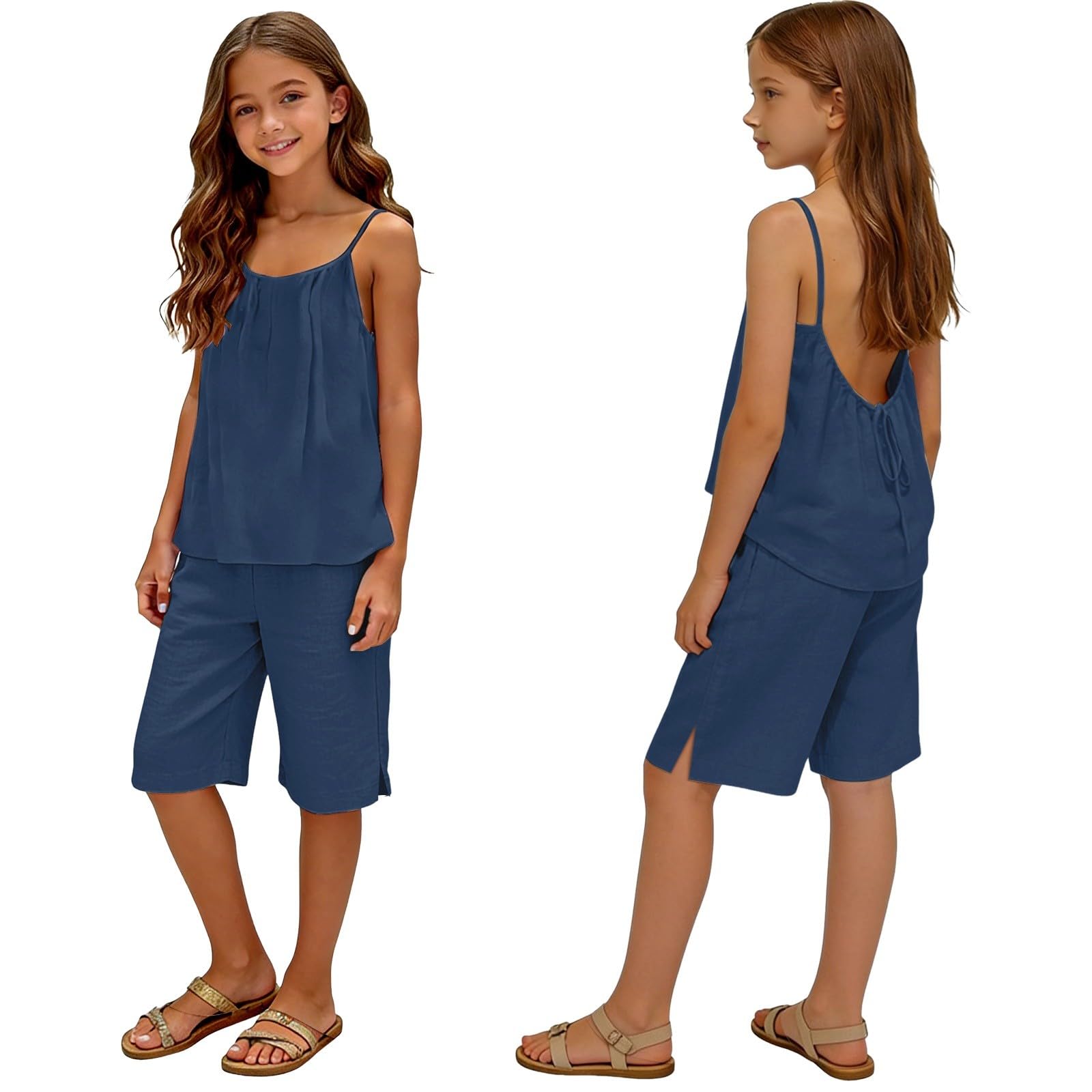 Ensemble d'été 2 pièces pour filles débardeur et short à jambe large - 8