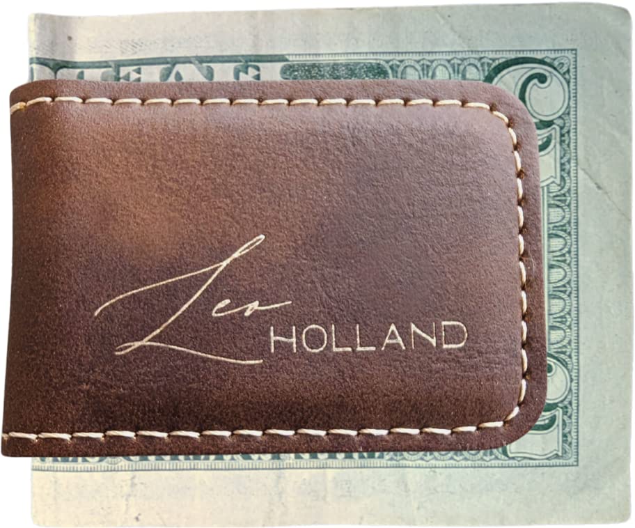 Personalized Engraved Money Clip with Magnetic Closure, Custom Engraved Minimalist Leather Money Clip For Him4