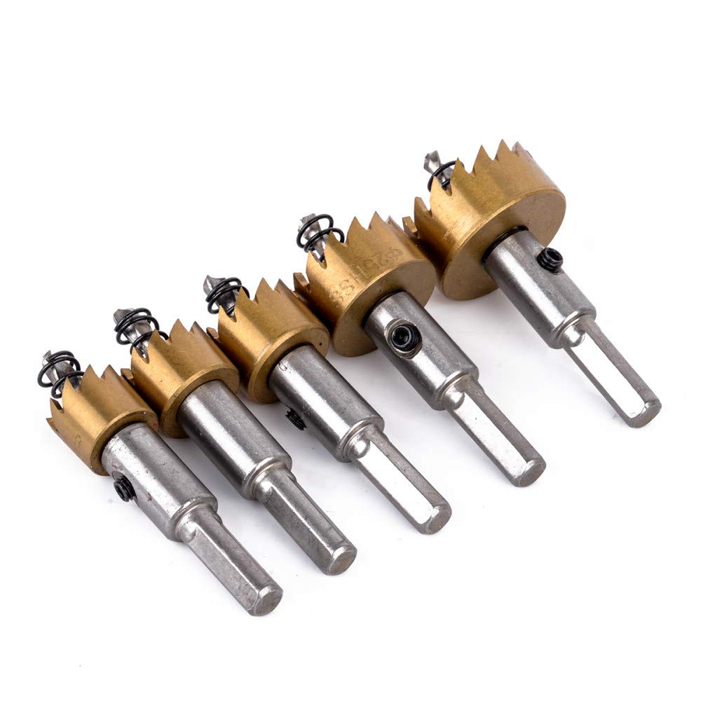 Juego de 5 brocas de carburo HSS para sierra de agujero, herramienta de madera de metal de acero inoxidable de 16-30 mm para instalar cerraduras, como se muestra