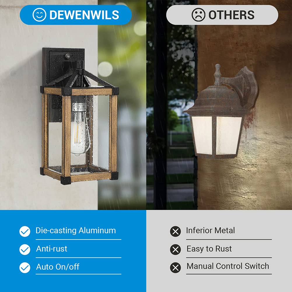 DEWENWILS Dusk to Dawn Outdoor Wall Light Exterior Light Fixture Wall Mount, Rustic Brown Finish Outdoor Wall Lantern, Weatherproof Porch Light Wall Sconce Lamp for Garage Doorway Backyard ETL Listed