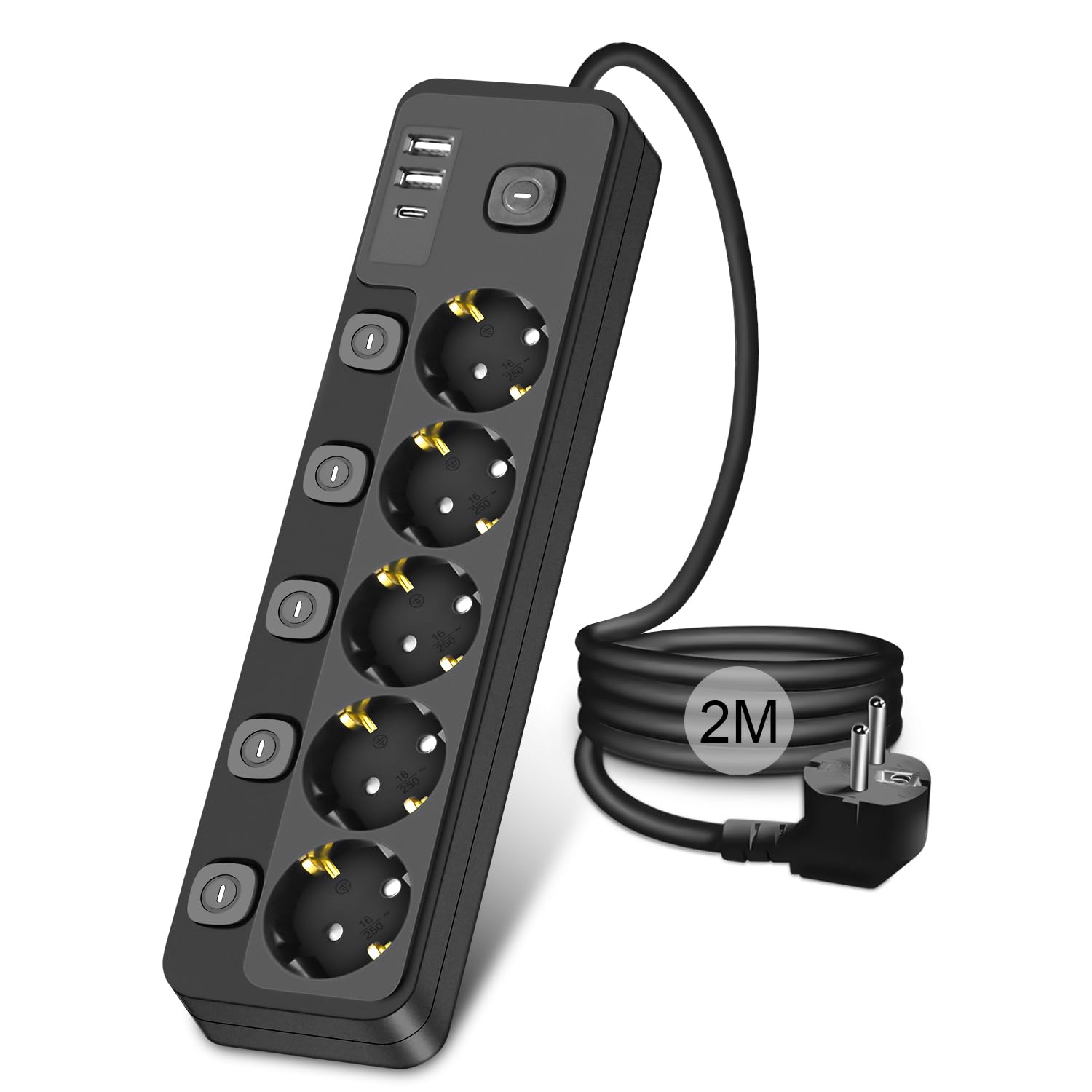 MaxTrack stekkerdoos met 5 contacten en 2x USB / wit - 3 meter