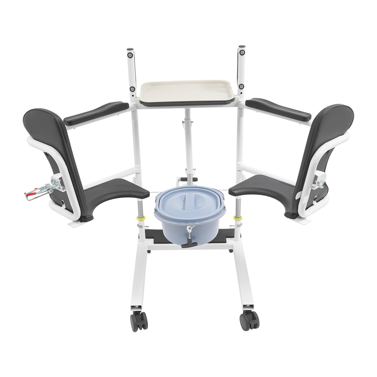 Silla elevadora hidráulica para pacientes 5 en 1, altura ajustable, asiento dividido de 180°, 150 kg, bandeja extraíble con ruedas de freno para personas mayores y discapacitadas, hogar