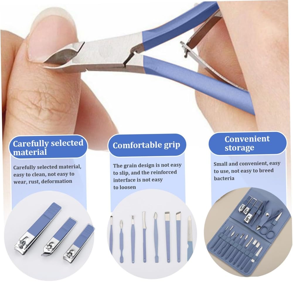 Zestaw do manicure dla kobiet, Nail Grooming Kit, Professional Manicure Kit, Stainless Steel Nail Cutting Kit for Men Women, Nail Clipper Set with Leather Case for Travel Gift (16PCS)(Blue)