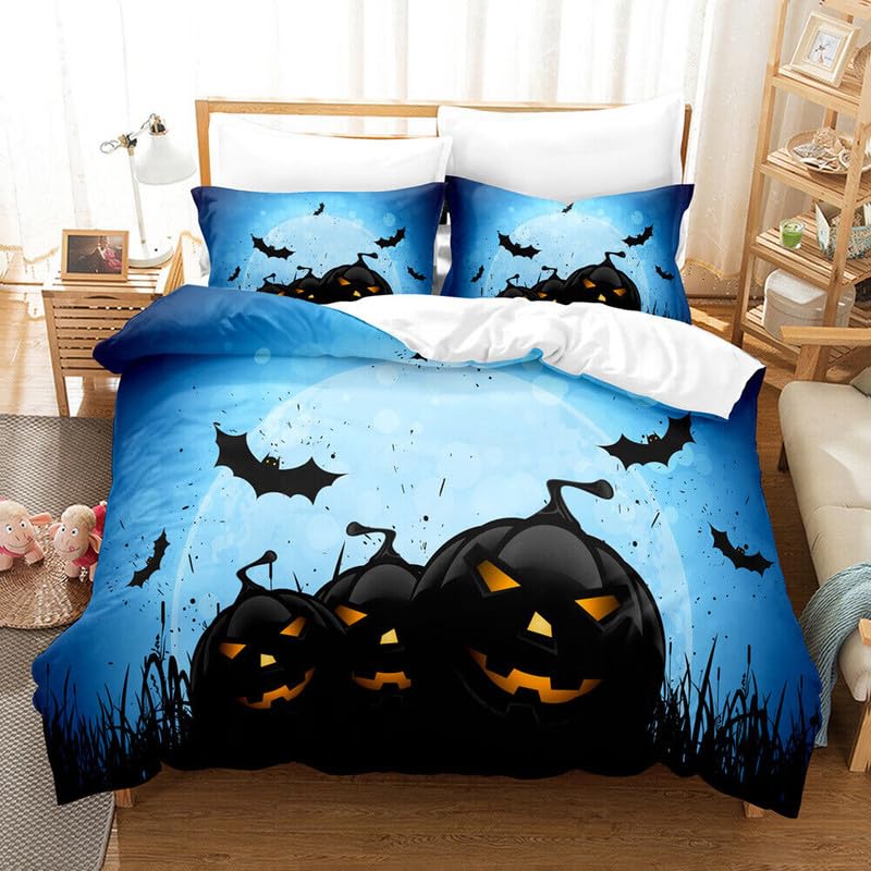 Parure de lit 140x200 Halloween bleue pour décorer une chambre de fête