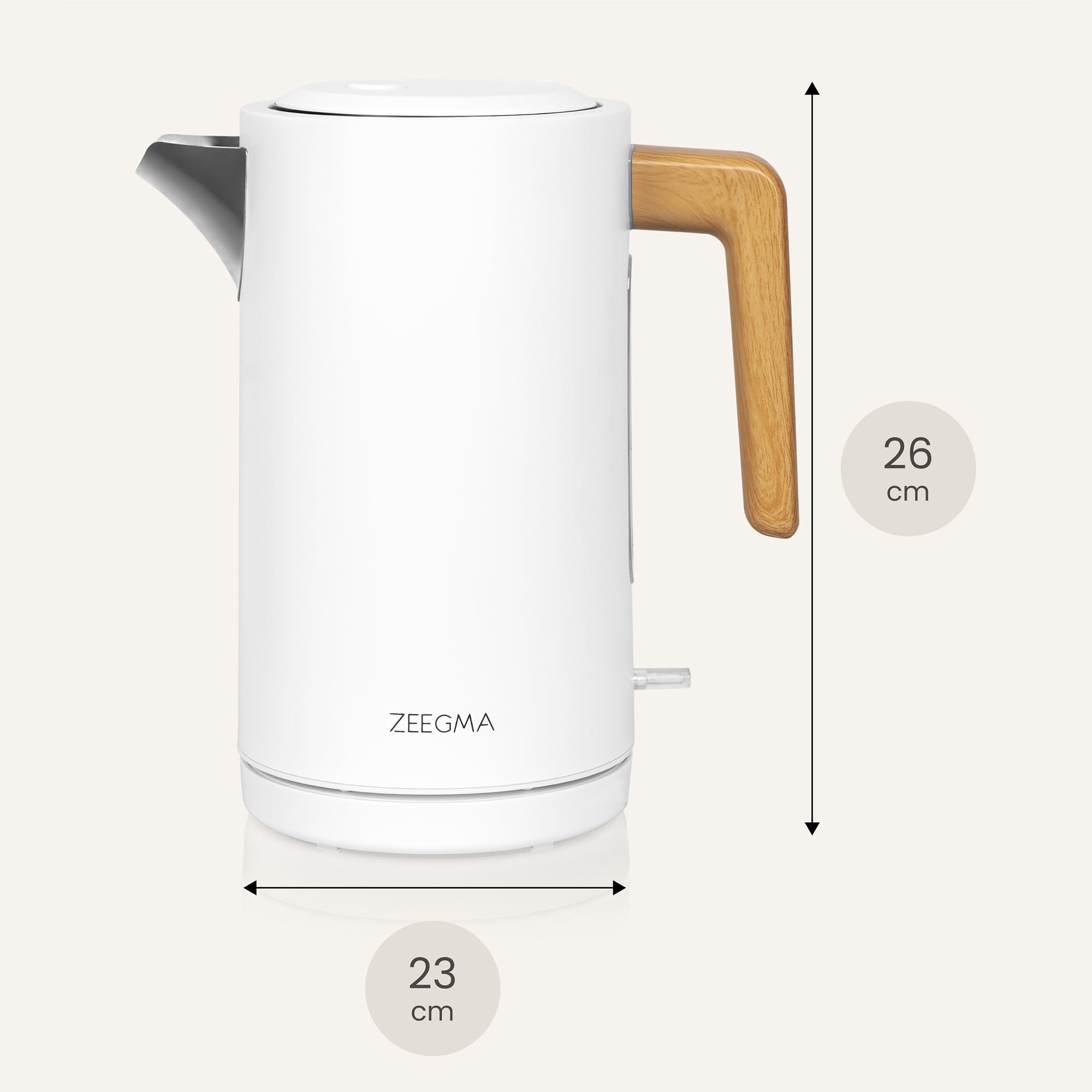 ZEEGMA KETLEE Hervidor de Agua Eléctrico Inalámbrico de 1,7 l para Té Café, Potencia de 2200 W, Indicador de Nivel de Agua, Apagado Automático, Acero Inoxidable Diseño Elegante Moderno