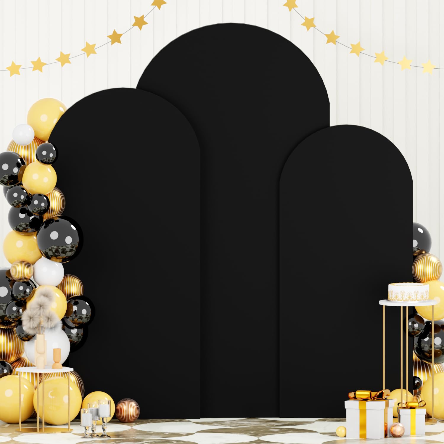 FOTSHARER Spandex Fitted Wedding Arch Cover Set of 3 Black Arch Covers Stretchy Backdrop 6FT 6.6FT 7.2FT Round Top Back drop Cover for Arches Stand Wedding Arch Cover Backdrop Fabric for Parties Decor