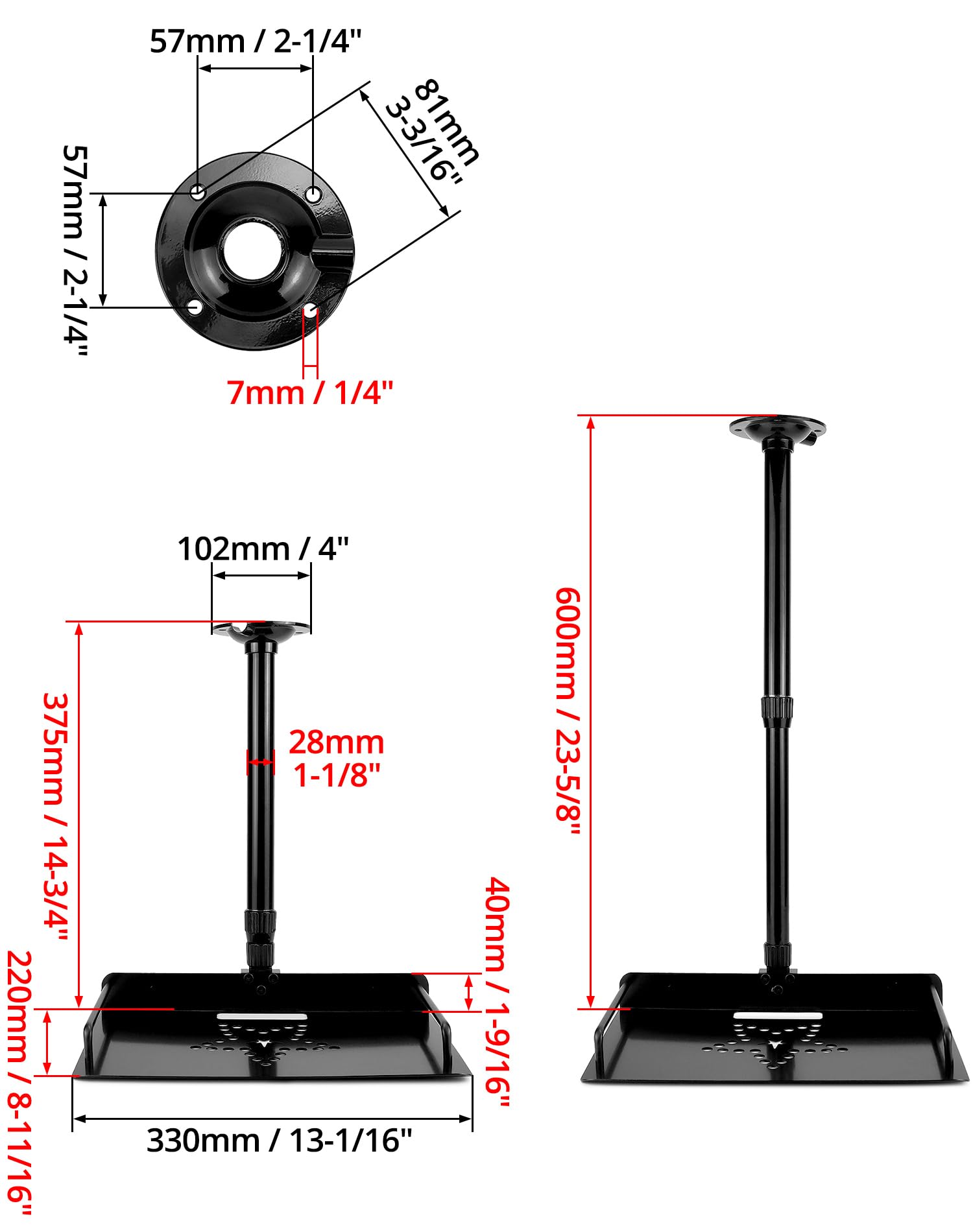 QWORK® Supporto per proiettore a soffitto con guidacavo integrato, regolabile in altezza 30-60 cm - capacità di carico 3 kg - per proiettori e telecamere