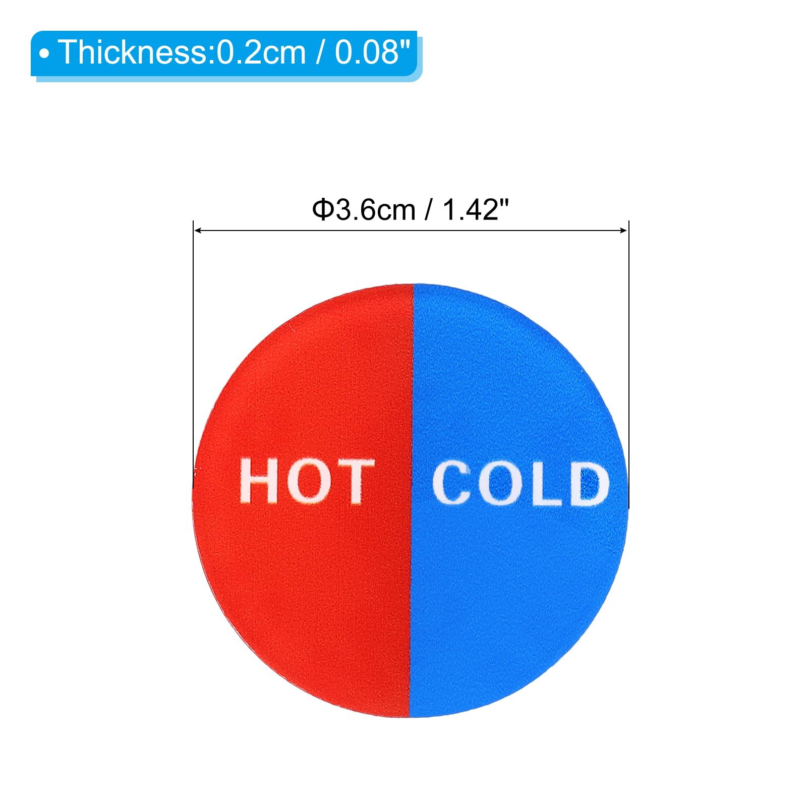 PATIKIL Self Stick Hot/Cold Water Label, 6 Pack Acrylic Round Shape Sticker Signs for Faucets Sinks Left Red/Right Blue - Image 2
