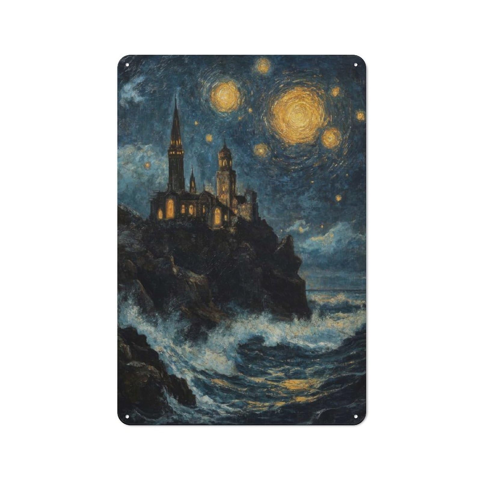 Junmoney Style-4 For Lounge Or Reading Corner, Castle By The Sea Vintage Metal Sign 30X20cm, For Collectors Decorating Lounges And Reading Corners