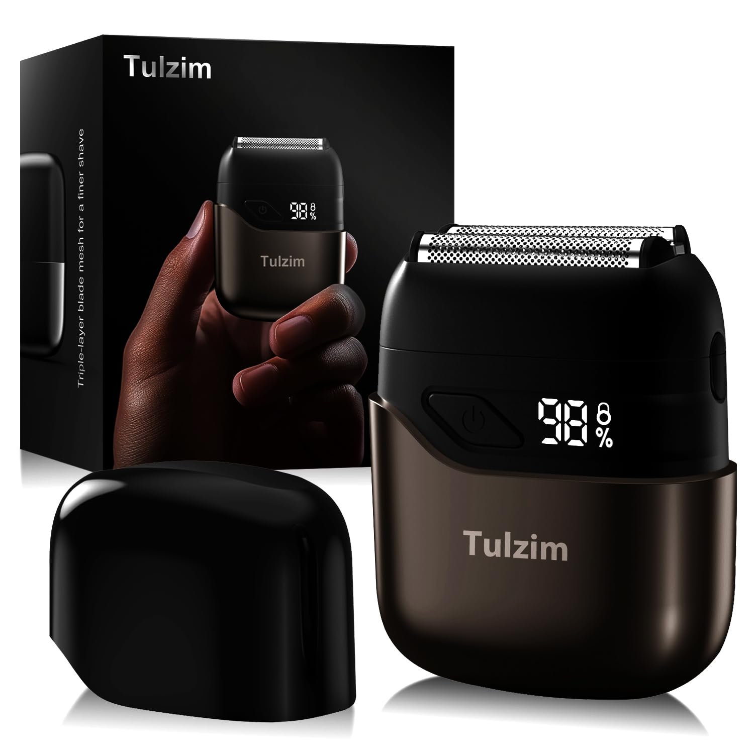 Tulzim Electric Foil Shaver for Men: Cordless Electric Razor for Face &amp; Beard - 𝟑 𝐅𝐥𝐨𝐚𝐭𝐢𝐧𝐠 𝐁𝐥𝐚𝐝𝐞𝐬, 100-Min Runtime, USB-C Fast Charge, IPX7 Waterproof for Travel,Carbon Brown