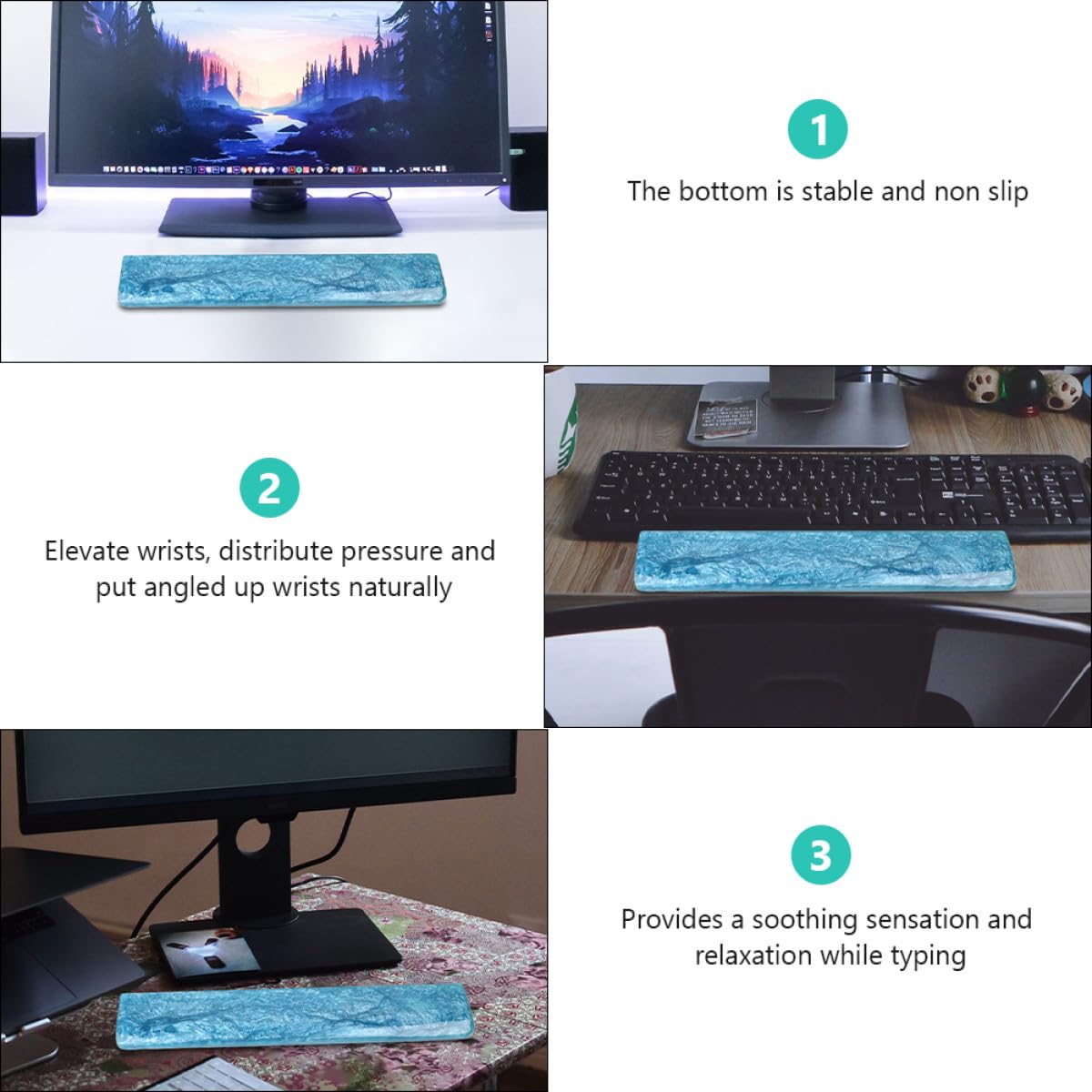 NUOBESTY Poggiapolsi Ergonomico Blu in Resina Epossidica, Supporto Elastico per Tastiera Meccanica, Sollievo dal Dolore, Uso Ufficio e Gaming