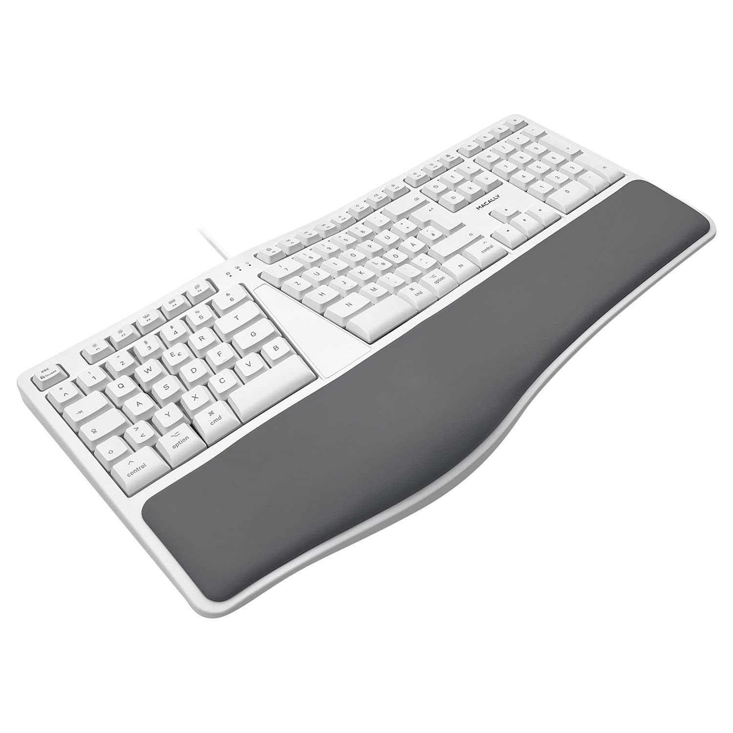 Macally MERGOKEY-DE, Tastiera ergonomica USB-A cablata con poggiapolsi, Layout QWERTZ Tedesco