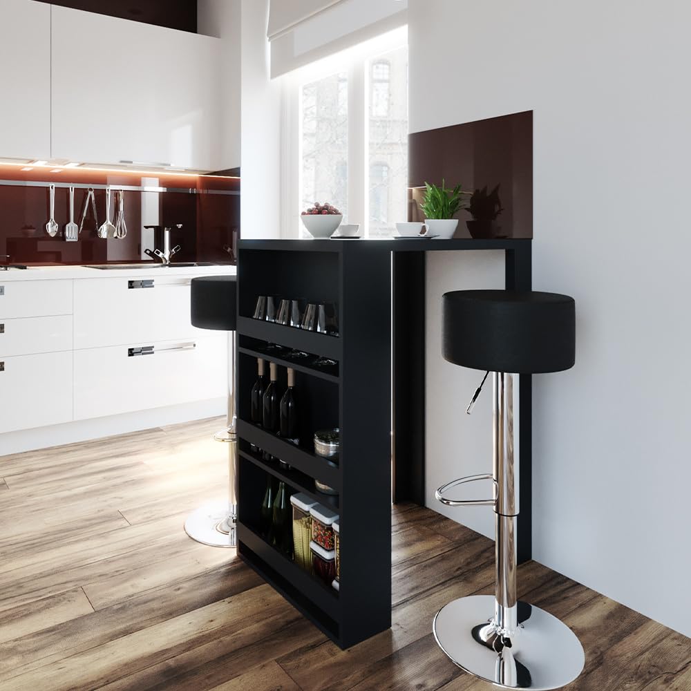 Vicco Tavolo bar alto, Antracite, 57 x 80 cm, con ripiani aperti per una conservazione salvaspazio