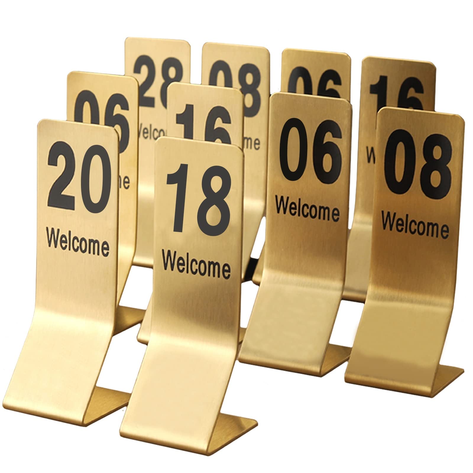 SaryEdge 1-10/20 Tabletop Number Sign, Stainless Steel Table Signs Double-Sided, Place Cards 14.5x5x5cm, Metal Table Card For Banquets, Hotel, Weddings, Long U,Gold-1??10è?