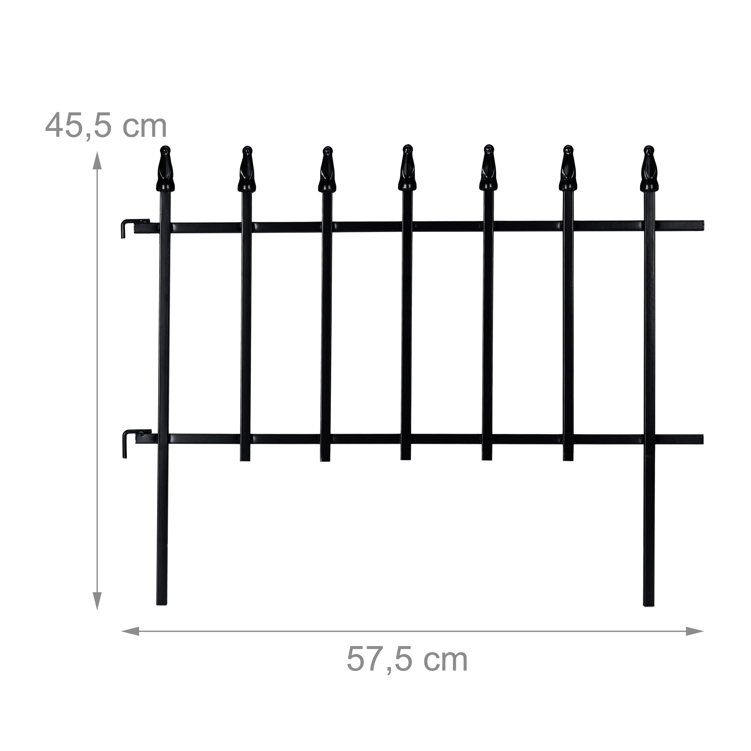 Relaxdays Ogrodzenie grządek metalowe, wys. x szer.: 45,5 x 226 cm, obramowanie rabatek ogrodowych do wtykania, 4 elementy ogrodzenia, gotyckie wzornictwo, czarne