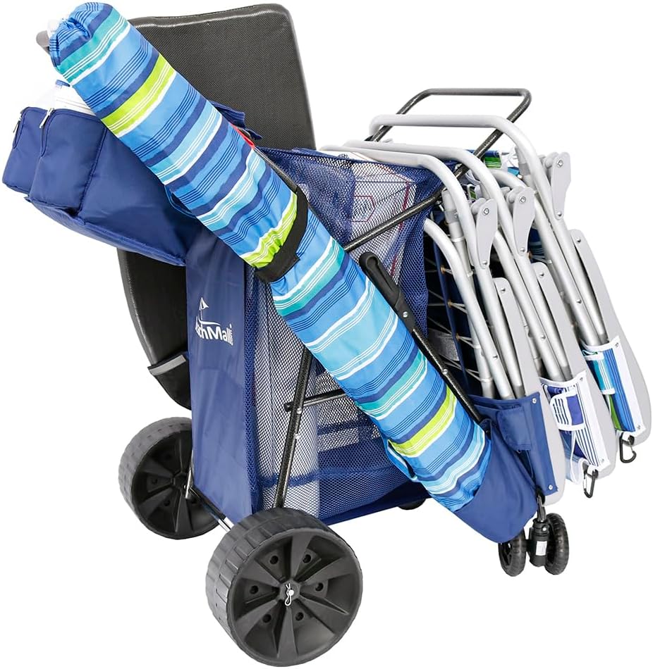 Ultimate Buggy Beach Cart with Big Wheels for Sand, Wide Wheel Wagon with Insulated Cooler Bag, Body Board and Umbrella Holder, 100 lbs Capacity