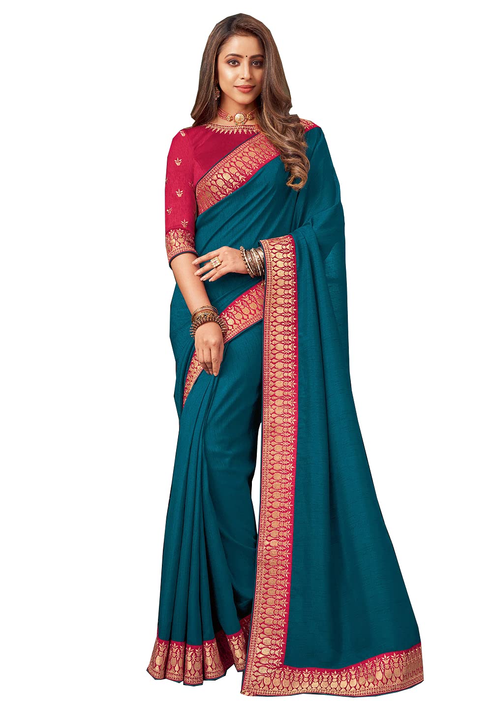 KFHub New Indian Saree for Women Blue Embroidered Function Wedding Party Wear Online Bollywood Style Design Sarees Blouse