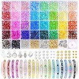 Funtopia Perlen für Armbänder,1396-Glasperlen zum Auffädeln,34 Farben Knistern Runde Gemstones 6mm mit Löchern,Perlenset für Armbänder Erwachsene Kinder.DIY-bastelsets Selber Machen mit Spacer Charms