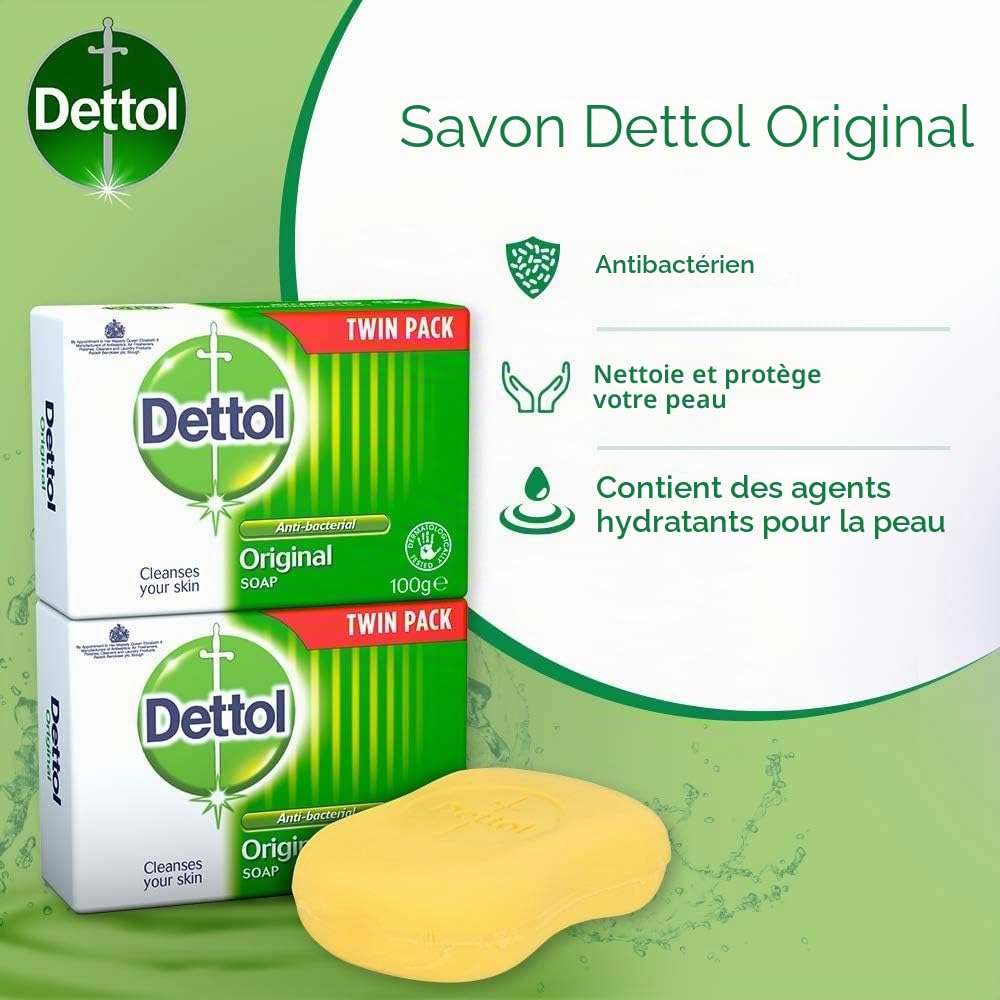 Dettol - Savon antibactérien original en barre, 2 pièces (Total 4 barres)