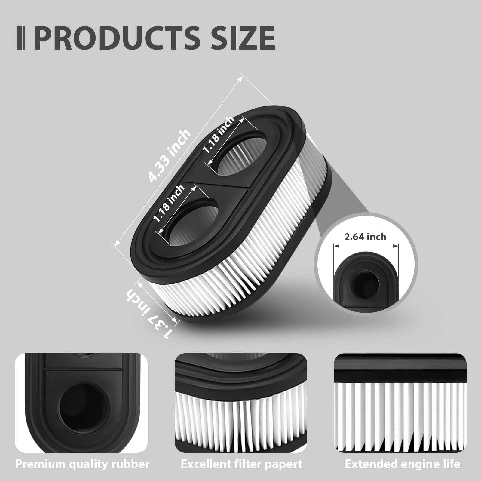 593260 Air Filter 798452 334404 Replacement Part, 2PCS Lawn Mower Filter for 725EXI, 675EXI, 675EX, 625EX, 675, 625E, 550EX, 500EX, 500E, 500 Series Engines