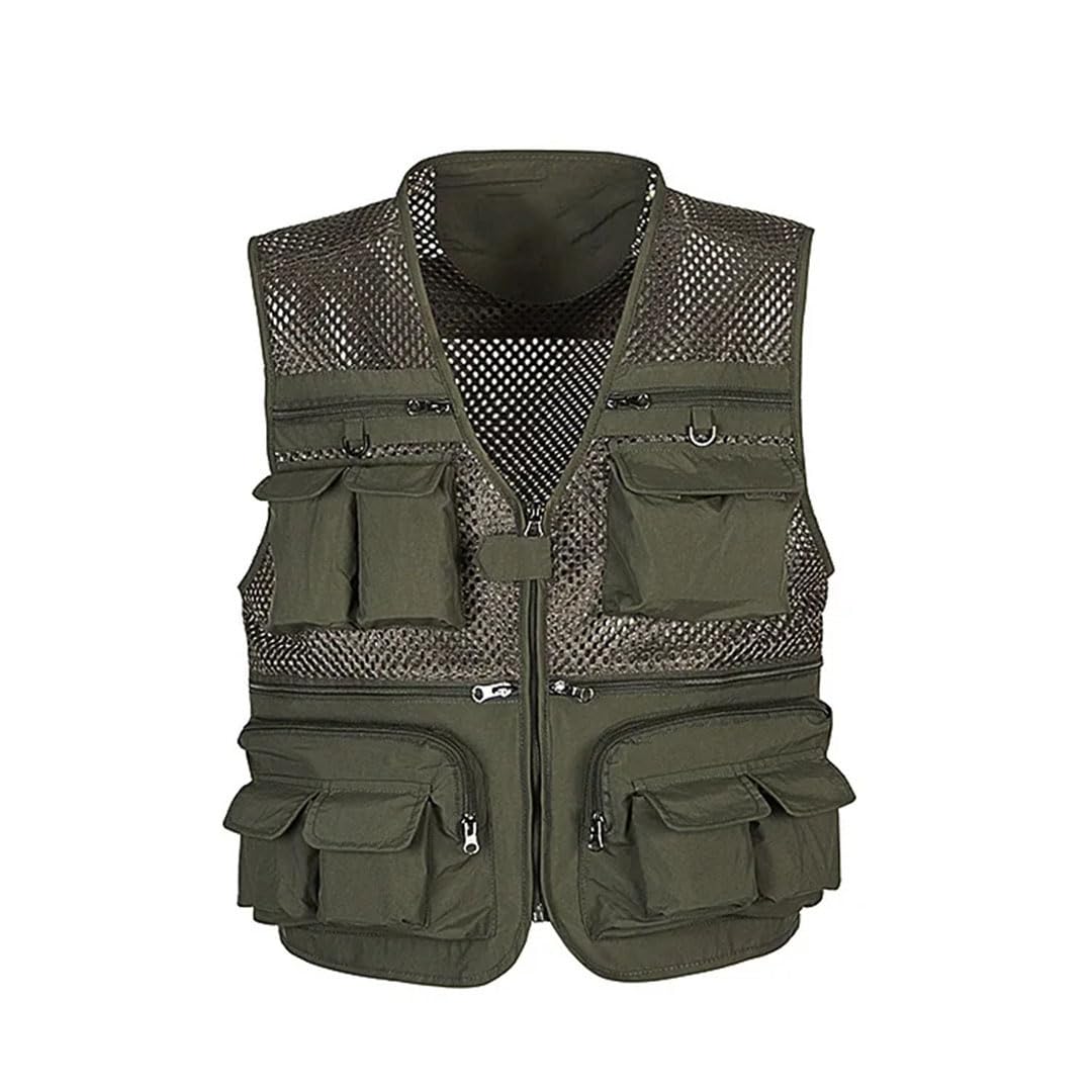 Gilet en maille pour homme - Multi-poches - Séchage rapide - Sans manches - Pour l'extérieur - Pour la pêche