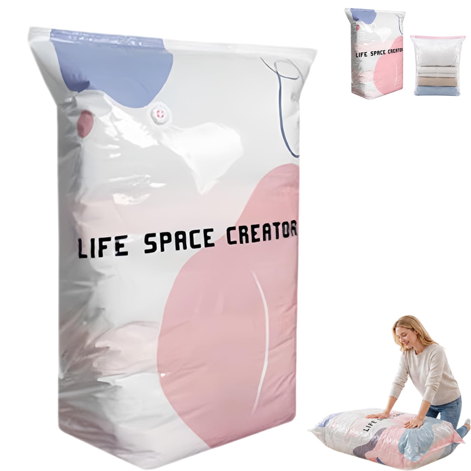 1Pcs No-Pump Vacuum Storage Bags – Press & Seal, No Pump Needed, Saves 80% Space, Reusable Large Cube Compression Bags for Clothes, Bedding, Comforters & Travel Organization (1Pcs-XL)
