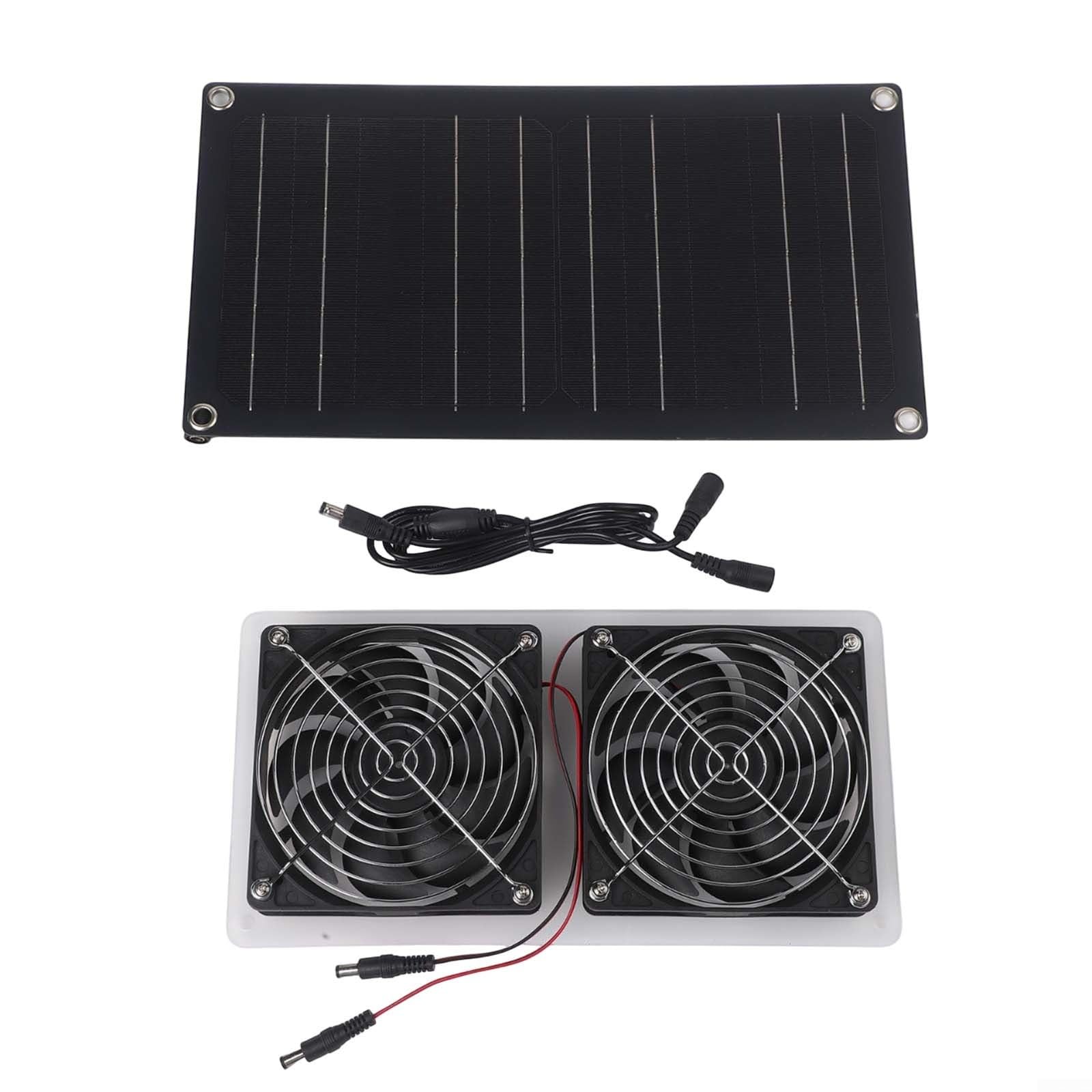 30W Set di ventole solari con 2 ventole impermeabili IPX7, doppia griglia di protezione per pollaio, serre e fienili, nero