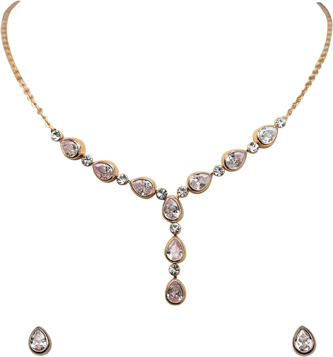 Faship Gorgeous Cubic Zirconia CZ Crystal Floral Necklace Earrings Set