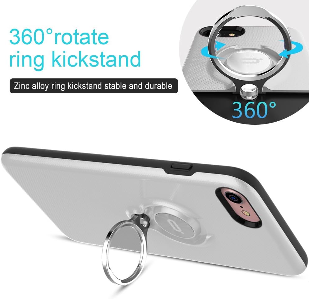 ICONFLANG iPhone 8 Case, iPhone 7 Case, 360 Degree Rotating Ring Kickstand Case Shockproof Impact Protection Function Can Work with Magnetic Car Mount case 2018 - White Black …