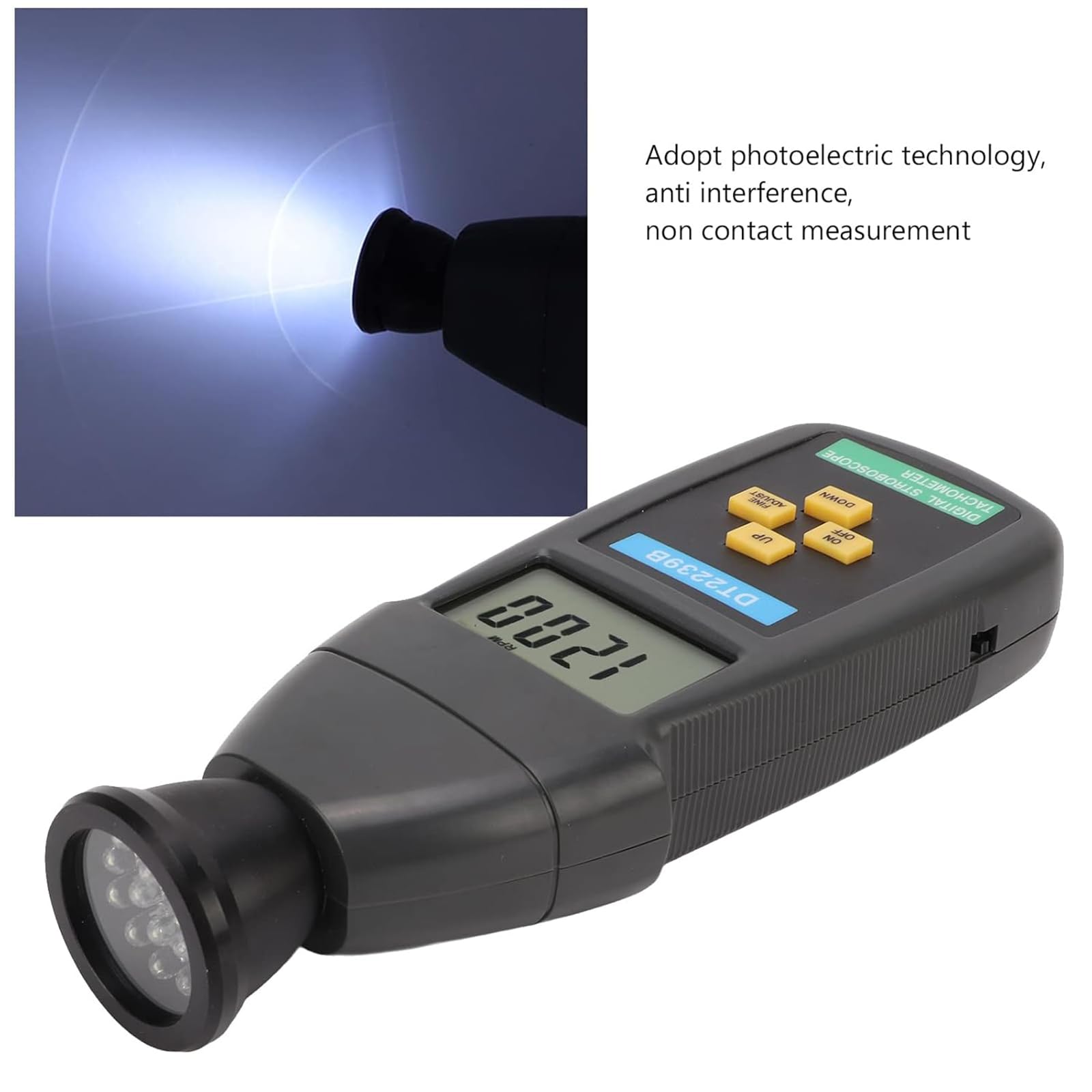 Tacómetro Digital Portátil Con Estroboscopio, Tacómetro Digital Con Flash Y Medidor De Revoluciones Con Pantalla LCD, Rango De Medición De Hasta 19 999 Rpm, Para Motores, Piezas De Máquinas Y Tornos