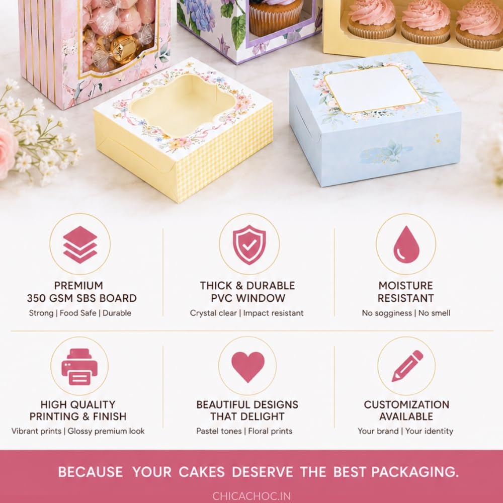 Pink Floral Cake Boxes - Pack of 8 -8 Pink Floral Cake Boxes - Pack of 8 -8