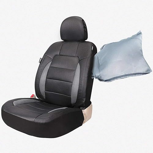 Miniatura 6 de Leader Accessories Fundas universales de vinilo platino para asientos delanteros de automóvil, 2 unidades, color negrogris, compatible con funda