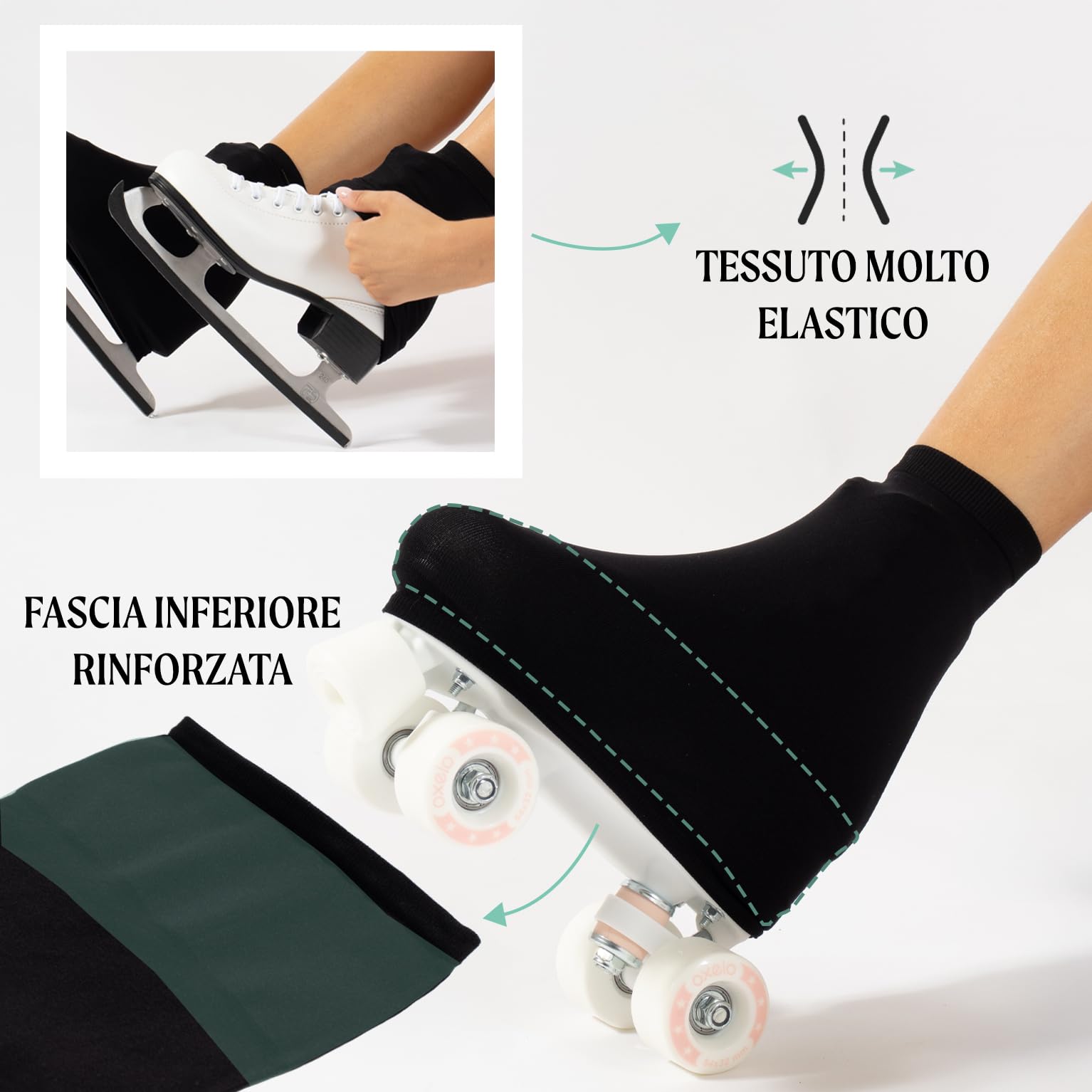 CALZITALY Copripattini per Bambina e Donna, Protezione Pattini Bambina, Proteggi Skate Unisex 130 Denari, Taglia dalla 28 alla 42, Made in Italy