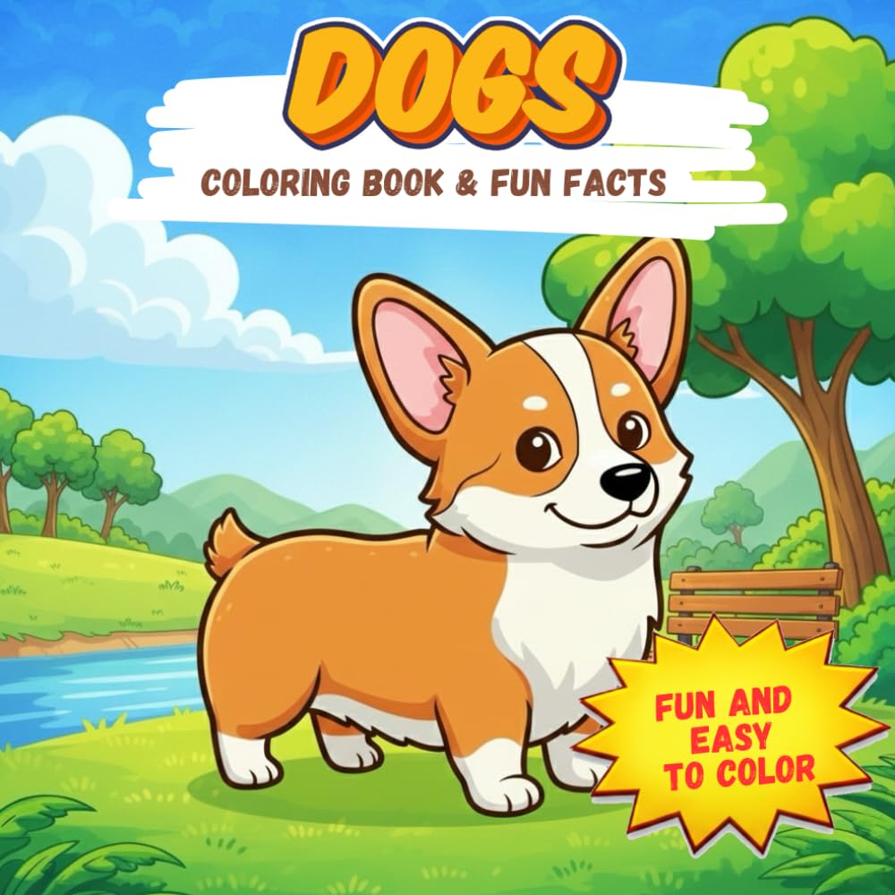 Dogs Coloring Book & Fun Facts: 50 Cute Dog Breeds to Color with Interesting Facts, Big Illustrations, Ages 4-8